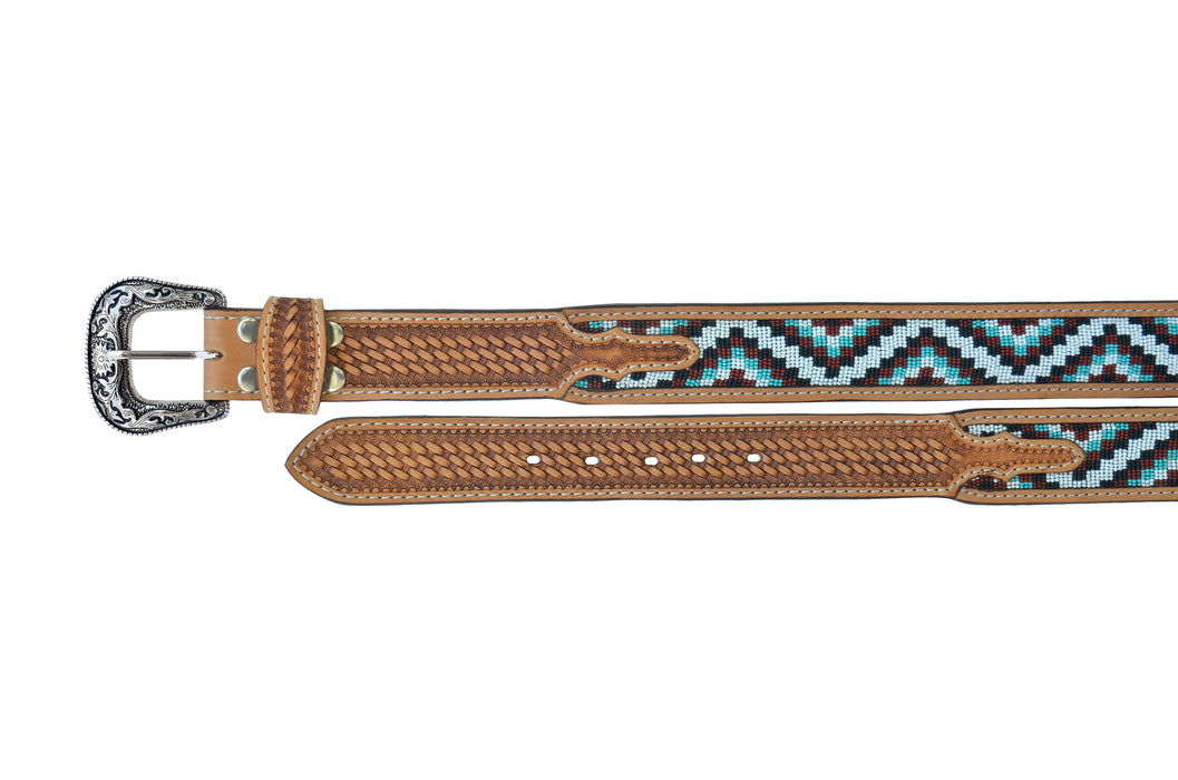 38"  Western 1-3/4" Tapered Floral Beaded Genuine Leather Belt 26RS101T