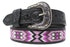 Men Women Western Antique Floral Tooled Beaded Full-Grain Black Leather Belt
