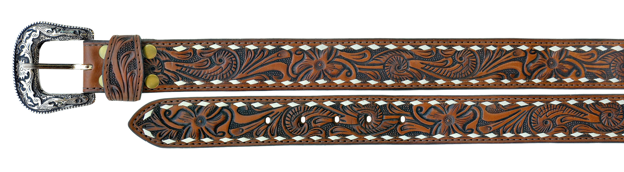 28   Western 1-1/2" Wide Antique Floral Tooled Full-Grain Leather Belt 26RS06