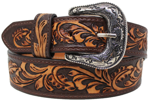 Western 1-3/4" Tapered Antique Floral Tooled Full-Grain Leather Belt 26RS5253T
