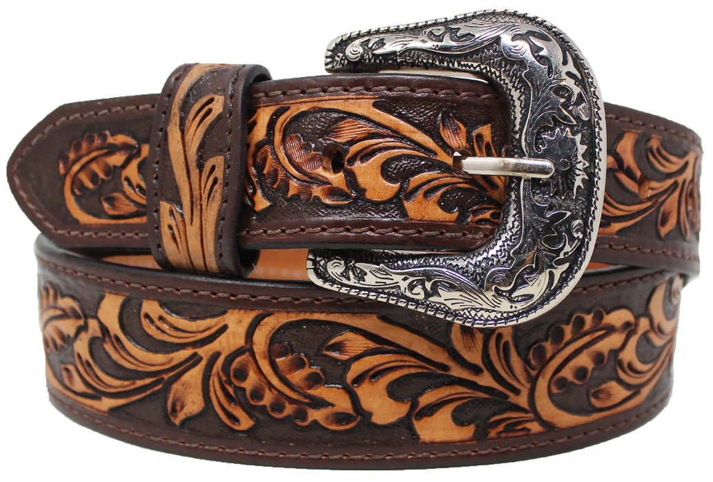 Western 1-3/4" Tapered Antique Floral Tooled Full-Grain Leather Belt 26RS5253T