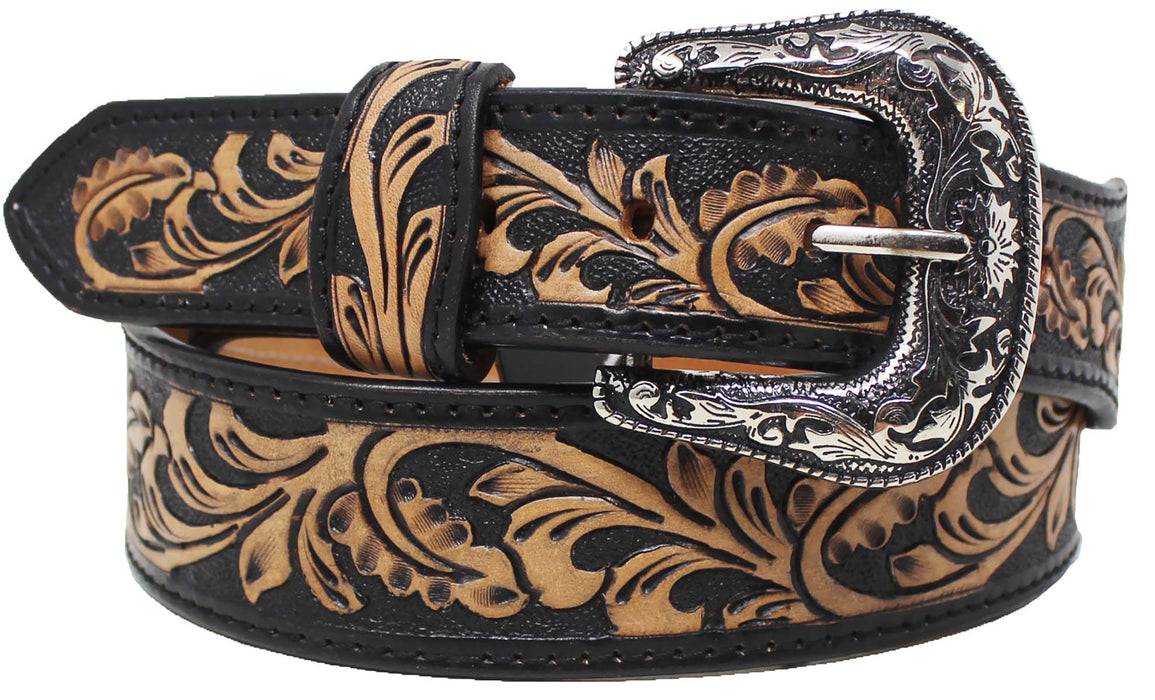Western 1-3/4" Tapered Antique Floral Tooled Full-Grain Leather Belt 26RS5253T