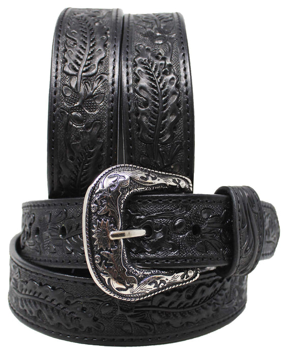 Western 1-1/2" Wide Floral Tooled Black Inlay Full-Grain Leather Belt RSFloral
