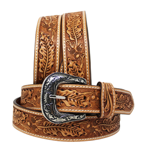 37-38  Men's Women 1.5" Western Tooled Floral Beaded Genuine Leather Belt 26RS60