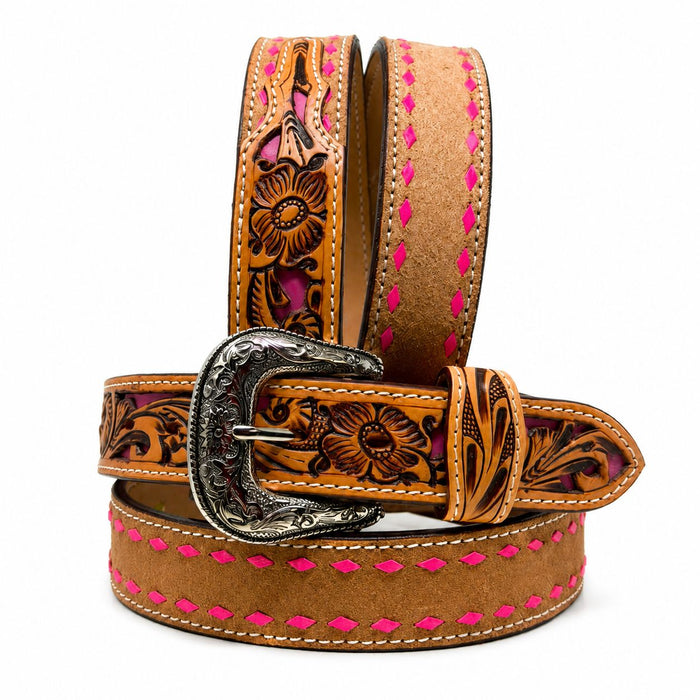 28   Western 1-1/2" Wide Antique Floral Tooled Full-Grain Leather Belt 26RS06