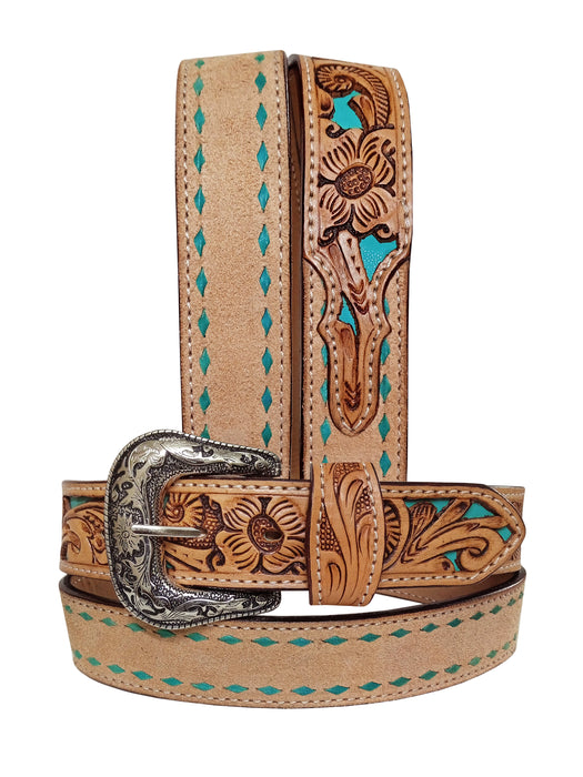 28   Western 1-1/2" Wide Antique Floral Tooled Full-Grain Leather Belt 26RS06