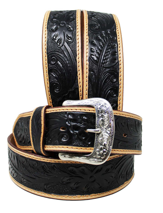32" Challenger 2" Western Leather Belt Floral Tooled Poker Cards Buckstitch Lucky Aces 26RS135U2