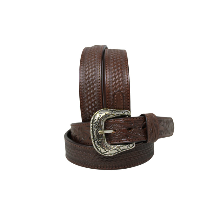 28  Western 1-1/2" Wide Basket Weave Tooled Full-Grain Brown Leather Belt 26RS09
