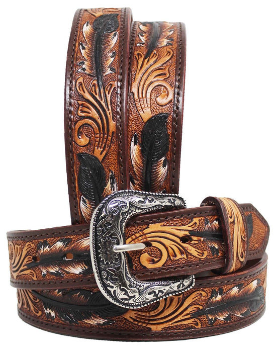 44  Western 1-1/2" Wide Antique Floral Tooled Full-Grain Leather Belt 26RS07