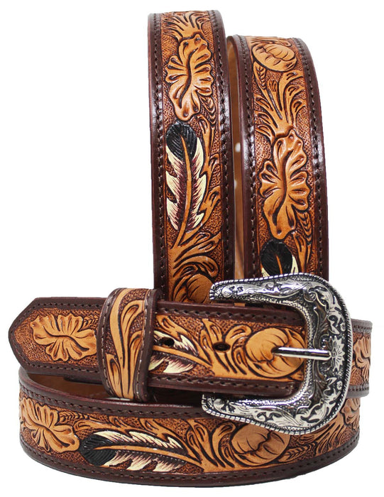 44  Western 1-1/2" Wide Antique Floral Tooled Full-Grain Leather Belt 26RS07