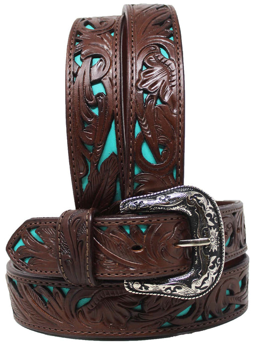 28   Western 1-1/2" Wide Antique Floral Tooled Full-Grain Leather Belt 26RS06
