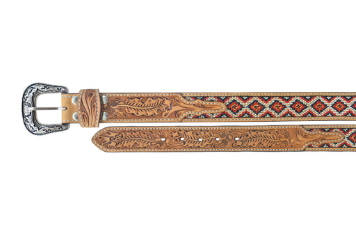 Kids Western 1-1/4" Beaded Floral Tooled Full-Grain Leather Belt 26RS76C