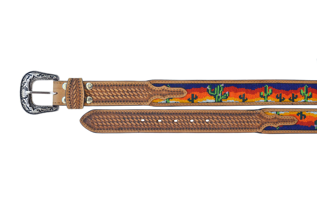 38"  Western 1-3/4" Tapered Floral Beaded Genuine Leather Belt 26RS101T