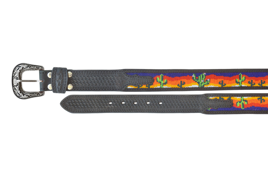 38"  Western 1-3/4" Tapered Floral Beaded Genuine Leather Belt 26RS101T