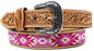 32"  Western 1-1/2" Wide Basket Weave Tooled Beaded Tan Leather Belt  26RS118