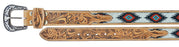 32"  Western 1-1/2" Wide Basket Weave Tooled Beaded Tan Leather Belt  26RS118