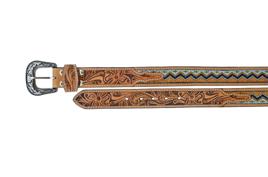 32  Western 1-1/2" Wide Praying Cowboy Beaded Tooled Tan Leather Belt  26RS109