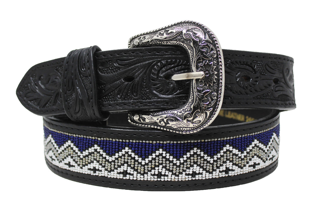 Western 1-1/2" Wide Basketweave Oak Leaf Beaded Full-Grain Leather Belt  26RSBeadedWave