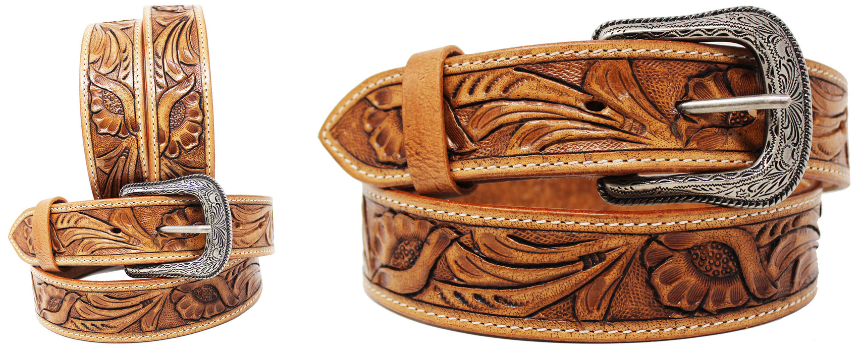 Men's 1.5" wide Western Tooled Floral Genuine Leather Belt 26RT06