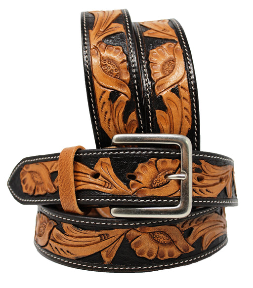 Men's 1.5" wide Western Tooled Floral Genuine Leather Belt 26RT07