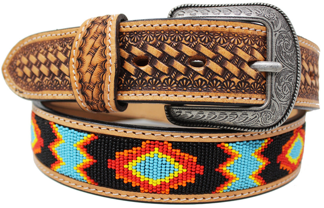 Men's Western Rodeo Heavy Duty Beaded Full-Grain Leather Belt 26RT10