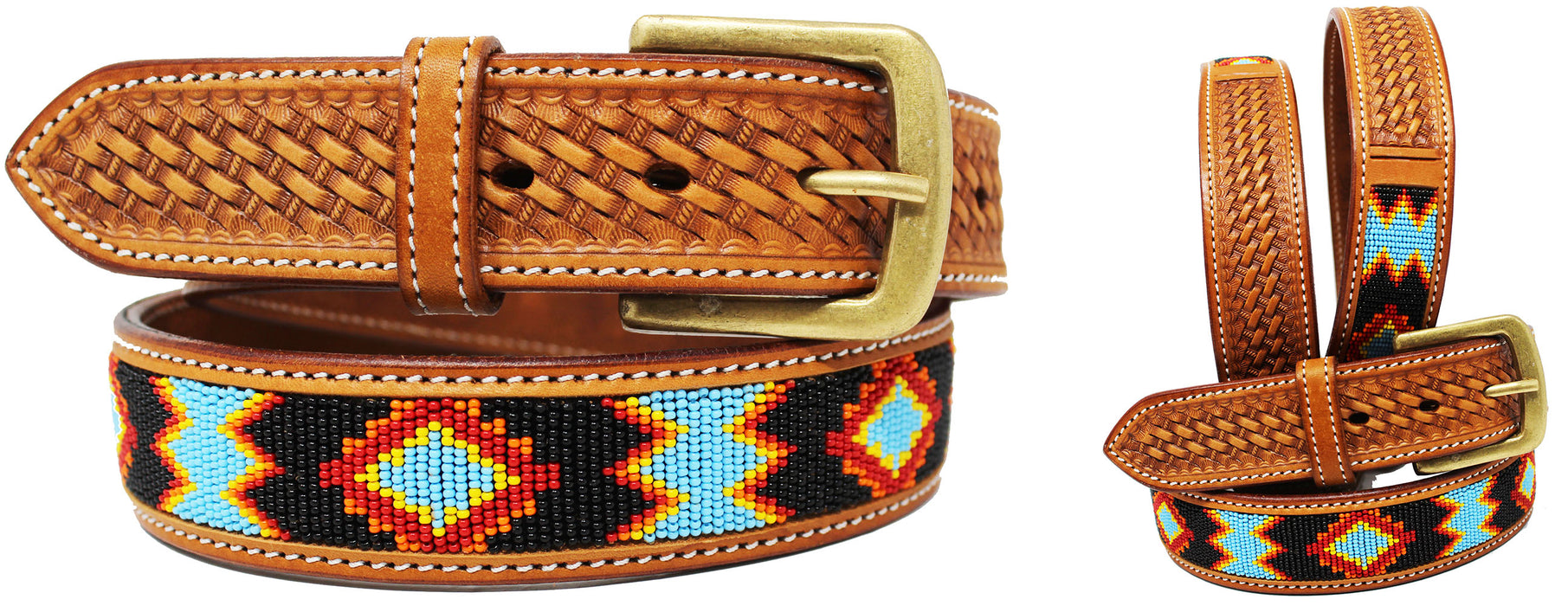 Men's Western Rodeo Heavy Duty Beaded Full-Grain Leather Belt 26RT10