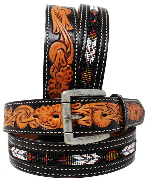 Men's Western Rodeo Heavy Duty Beaded Full-Grain Leather Belt 26RT11