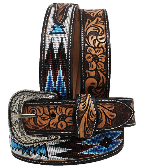 Men's Western Rodeo Heavy Duty Beaded Full-Grain Leather Belt 26RT12
