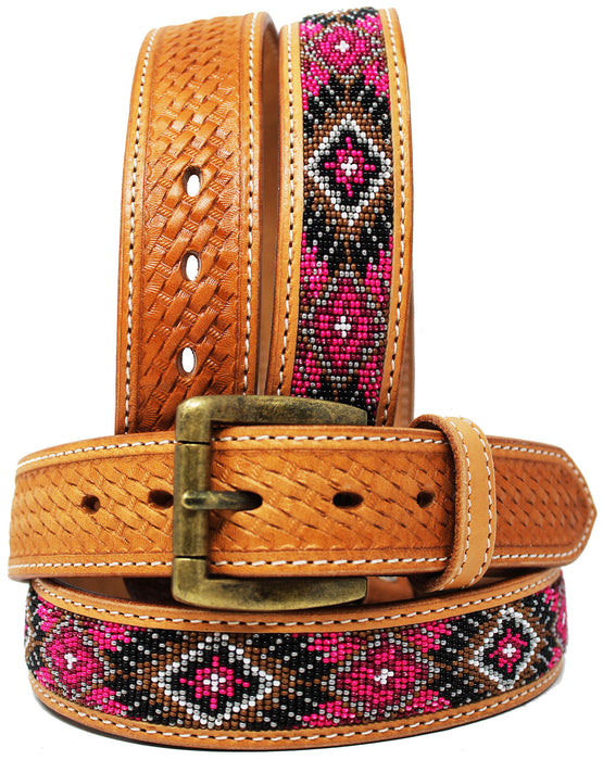 Men's Western Rodeo Heavy Duty Beaded Full-Grain Leather Belt 26RT13B