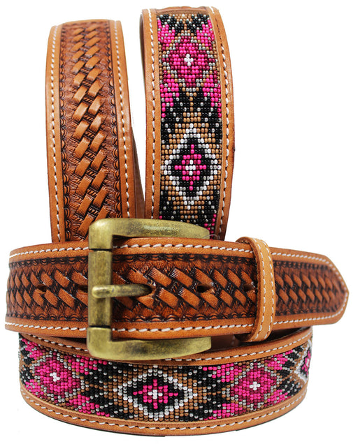 Men's Western Rodeo Heavy Duty Beaded Full-Grain Leather Belt 26RT13B
