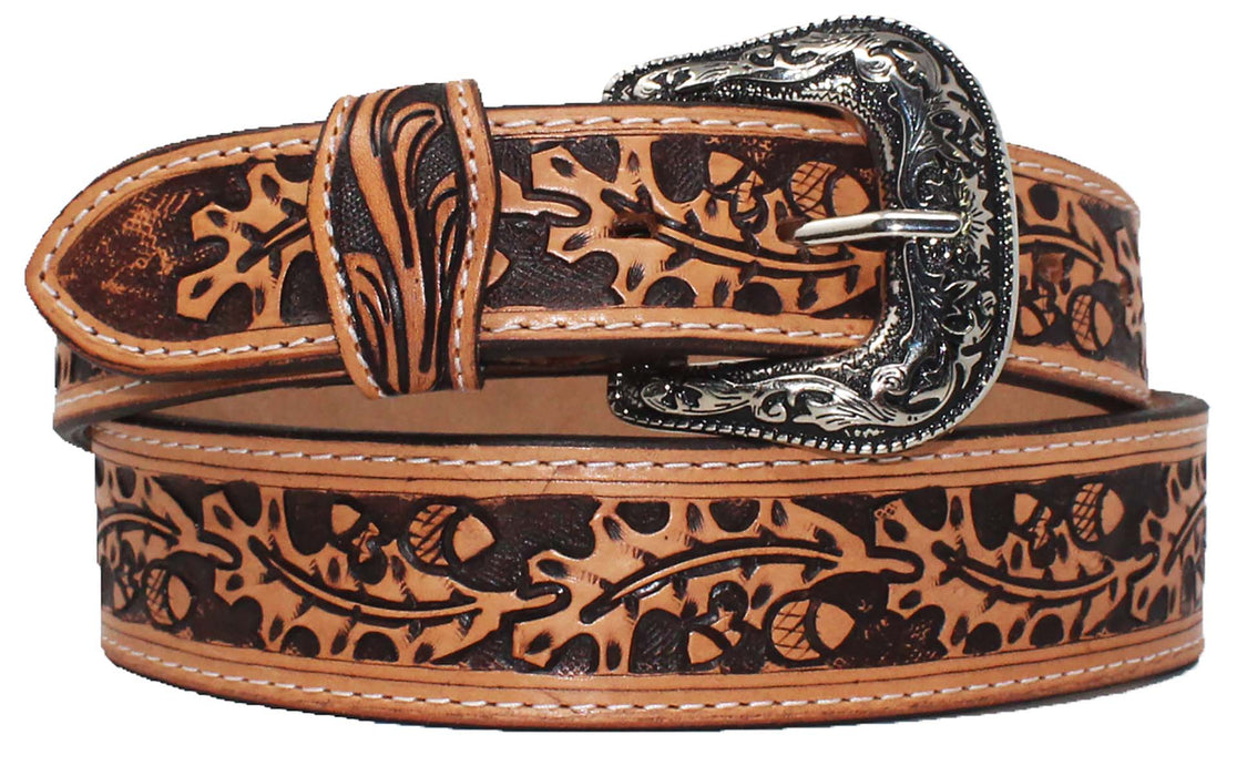 Western 1-3/4" Oak Leaf Tooled Tapered Full-Grain Leather Belt 26RT16T