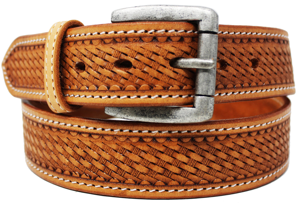 Men's Western Rodeo Heavy Duty Full-Grain Leather Basketweave Belt 26RT17