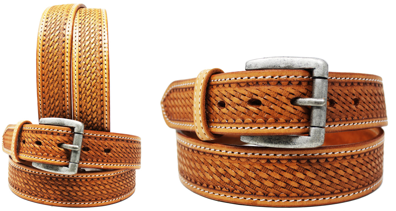 Men's Western Rodeo Heavy Duty Full-Grain Leather Basketweave Belt 26RT17