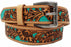 Unisex 1.5" Western Floral Tooled Teal Inlay Full-Grain Leather Belt 26RT20TL