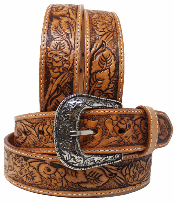 Unisex 1.5" Western Floral Tooled  Full-Grain Leather Belt 26RT58