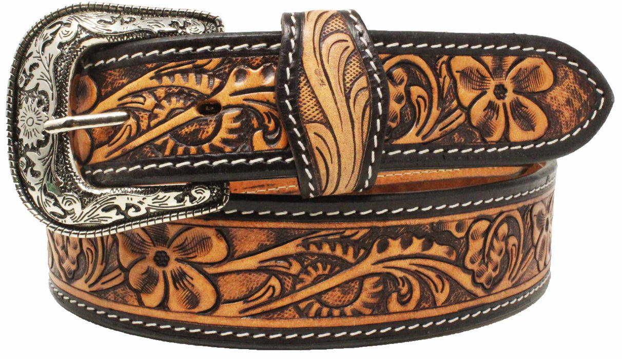 1-3/4" Tapered Western Floral Tooled Full-Grain Leather Belt 26RT59T