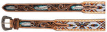 Western 2" Tapered Feather Tooled Thunderbird Beaded Leather Belt 26RT63T2