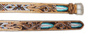 Men's Women's Western 2" Wide Feather Tooled Beaded Full-Grain Leather Belt 26RT63U2