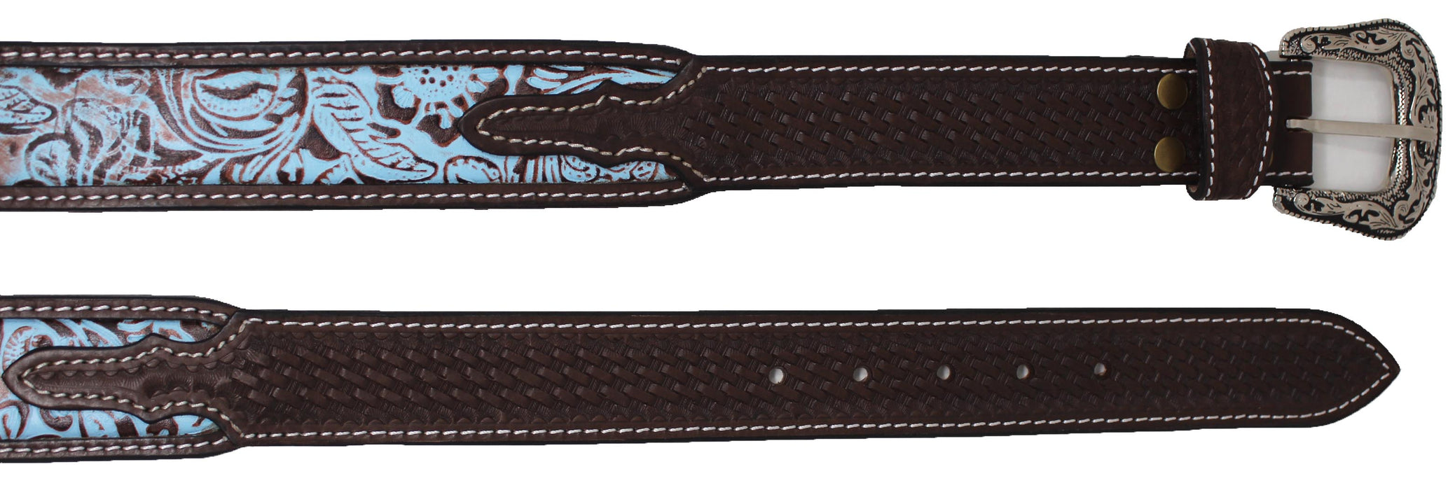 Western 1-3/4" Tapered Turquoise Floral Embossed Leather Belt 26RT71T