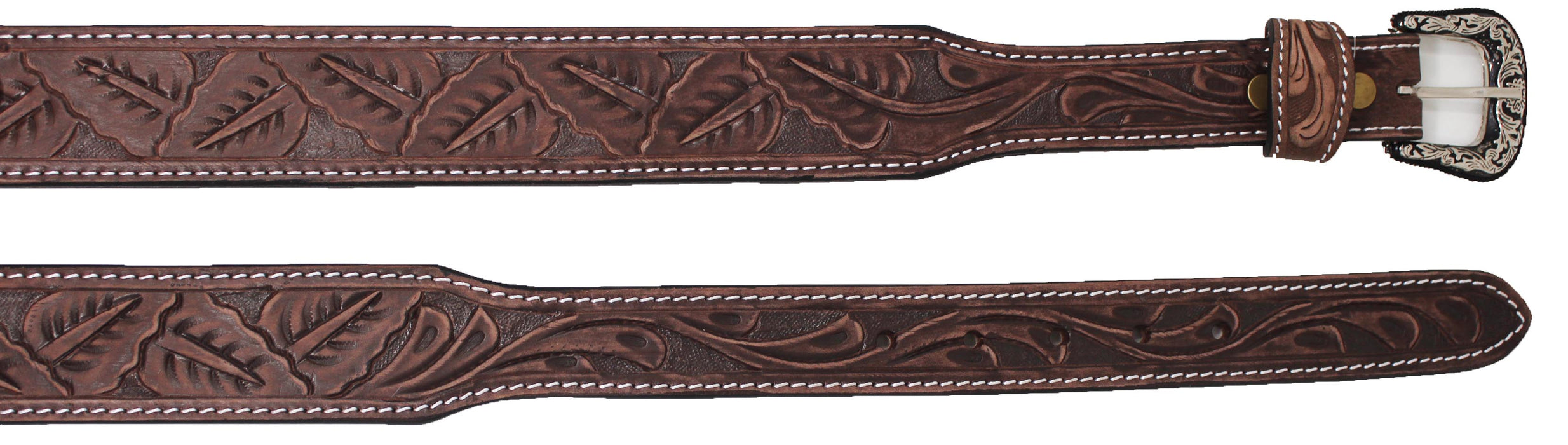 Western Men Women 1-3/4" Tapered Brown Antique Leaf Tooled Leather Belt 26RT73T
