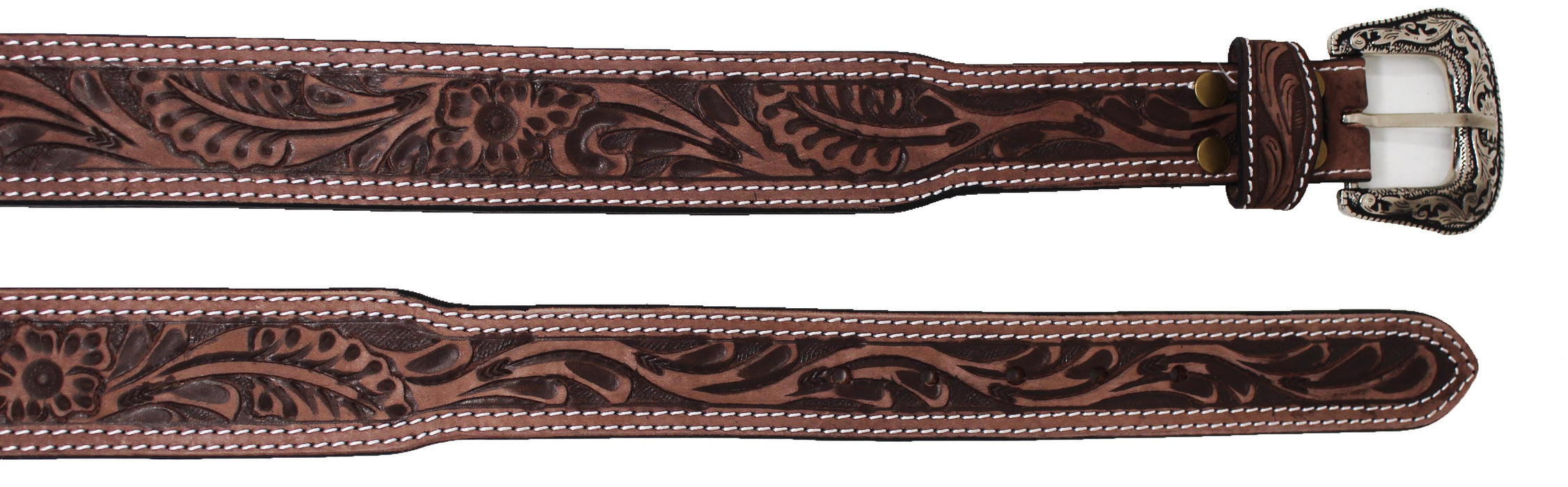 Western Men's Women's 1-3/4" Tapered Brown Antique Floral Tooled Leather Belt 26RT74T