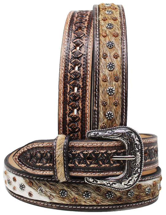 Men's 1 1/2" Wide Tan Leather Floral Tooled Casual Jean Belt 26RT78
