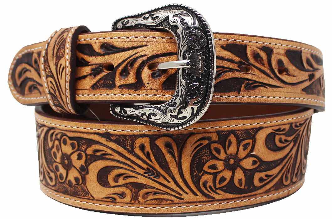 Unisex 2" Western Floral Tooled Full-Grain Leather Belt 26RT81T2