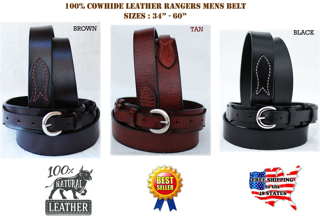53-54  PRORIDER Mens Western LEATHER RANGER BELT 1-1/2" Tan 26Ranger09
