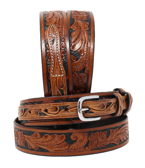 Western RANGER Tooled Leather BELT Hand Carved Floral Amish USA 26Ranger11