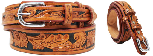 Western RANGER Tooled Leather BELT Hand Carved Floral Amish USA 26Ranger11