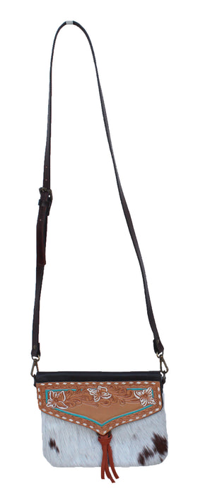 Women Western Floral Tooled Leather Hair-On Hide  Shoulder Purse Hand bag 27FK05