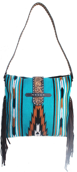 Women's Handwoven Wool Rodeo Cowgirl Shoulder Bag Purse Turquoise 27FK29