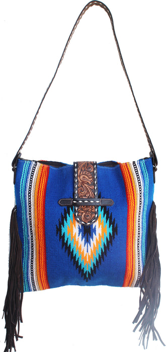 Women's Handwoven Wool Rodeo Cowgirl Shoulder Bag Purse Blue 27FK30