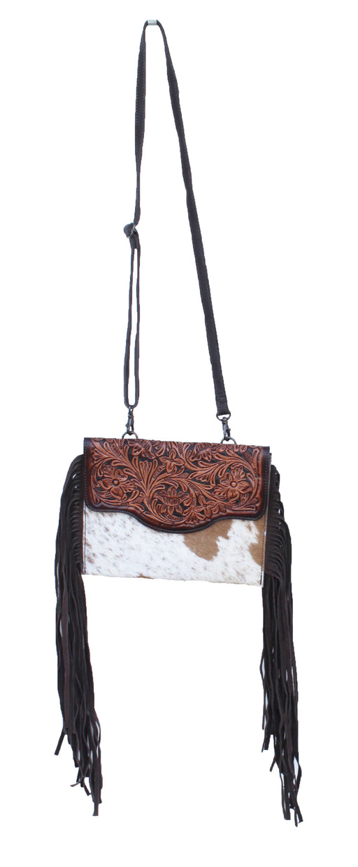 Women's Hair-On Western Rodeo Fashion Cowhide Genuine Leather Sunflower Tooled Shoulder Bag Purse 27FK79
